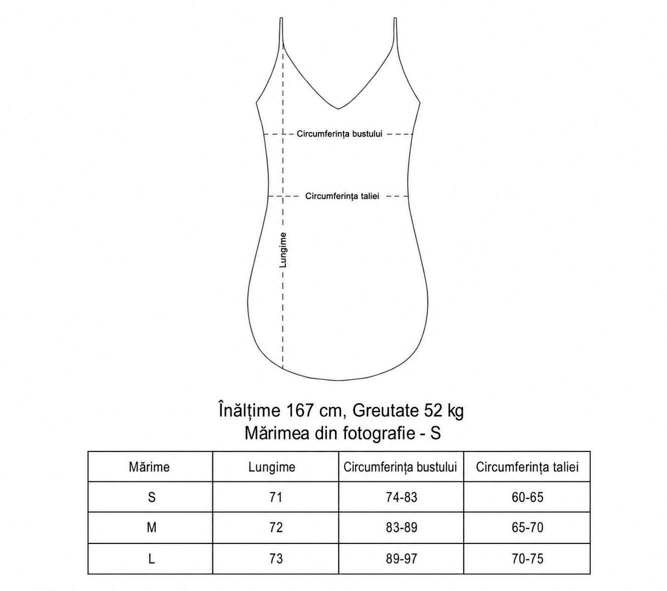 Tabelul mărimilor Women S / M / L – нічна сорочка